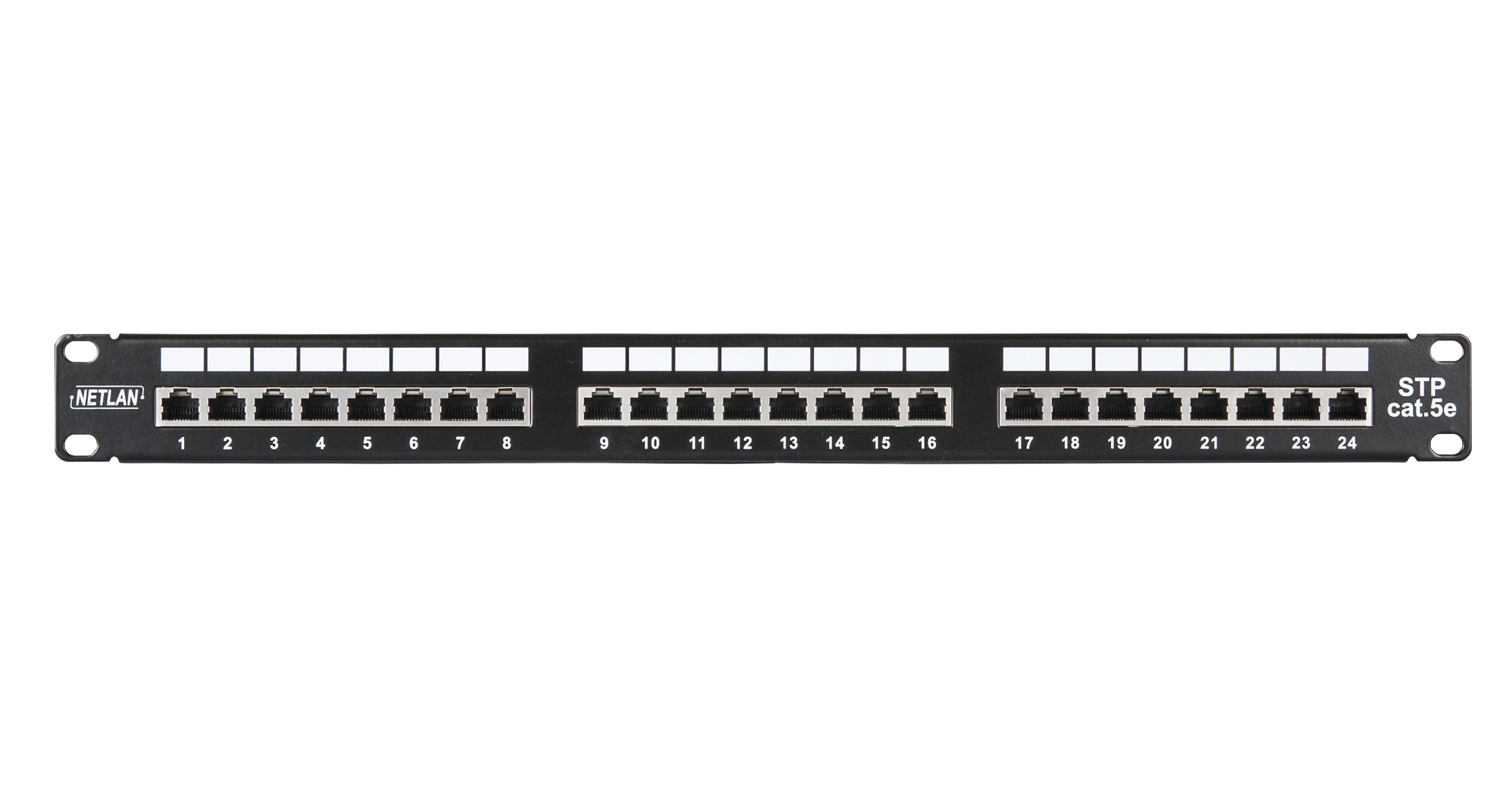 Коммутационная панель Netlan 19", 1U, 24 порта, Кат.5e, экранированная, черная